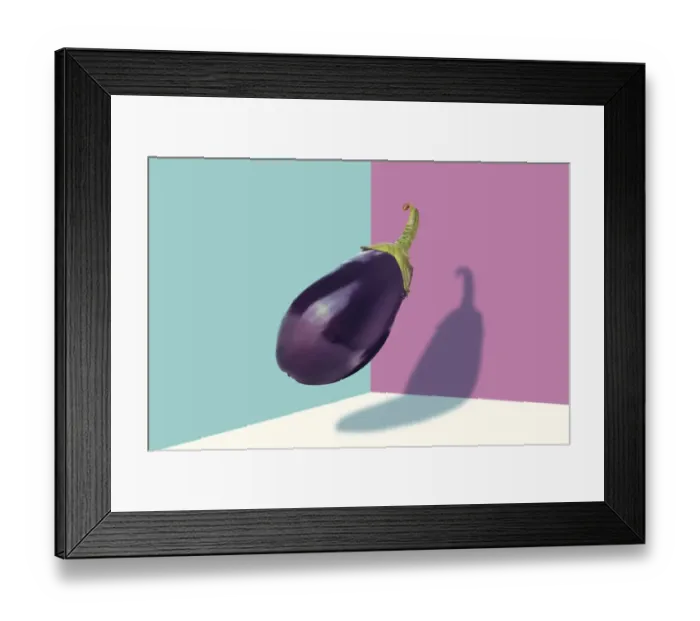 Framed Print : Aubergine at mid-air against a colored background