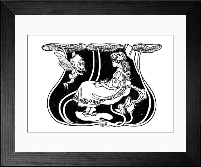 Framed Print : Antique childrens book comic illustration: goblin and girl fairy Framed Print : Antique childrens book comic illustration: goblin and girl fairy