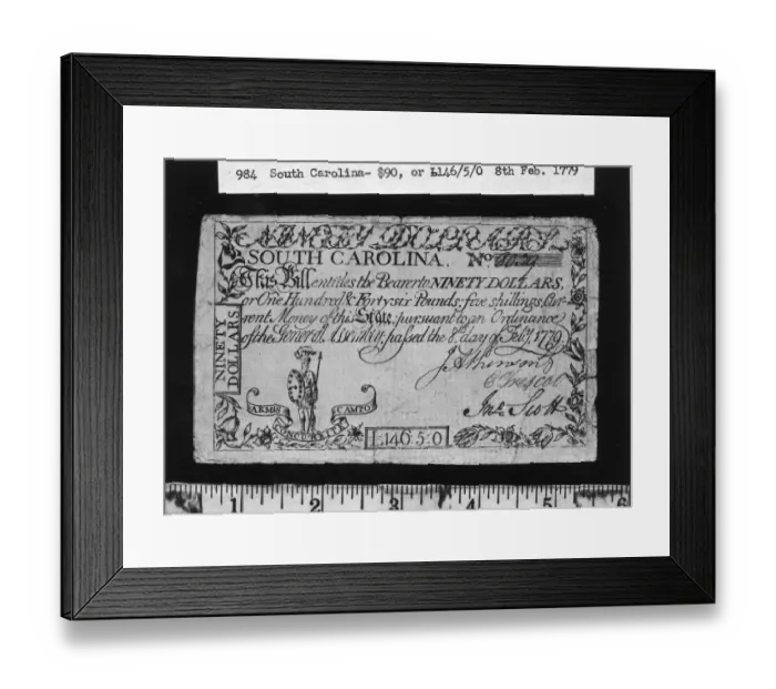 Framed Print : Bank Note. A Photograph of Ninety Dollars of South Carolina Currency issued February 8 Framed Print : Bank Note. A Photograph of Ninety Dollars of South Carolina Currency issued February 8