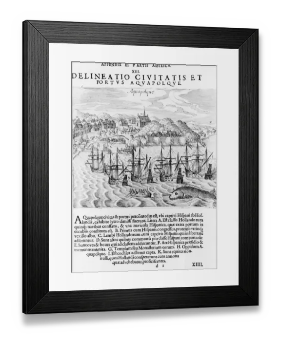 Framed Print : Acapulco. An Engraving of a 16th Century View of Acapulco, circa 1590 Framed Print : Acapulco. An Engraving of a 16th Century View of Acapulco, circa 1590