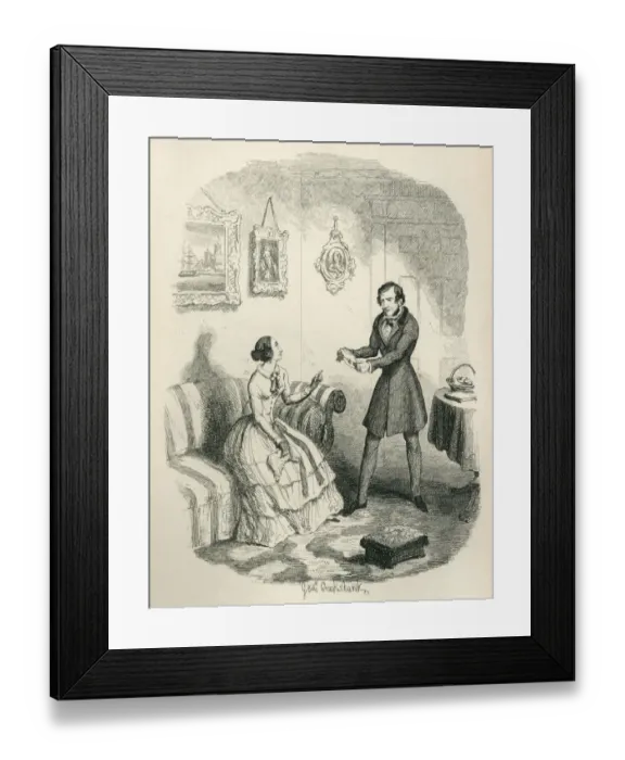Framed Print : Victorian man and woman discussing a letter
