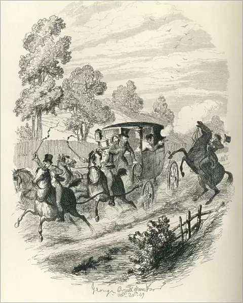 Victorian couple fleeing in a coach