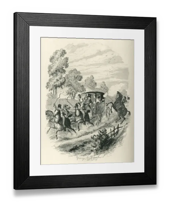 Framed Print : Victorian couple fleeing in a coach Framed Print : Victorian couple fleeing in a coach