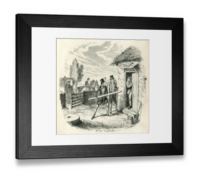 Framed Print : Two Victorian men trying to force entry to a cottage Framed Print : Two Victorian men trying to force entry to a cottage