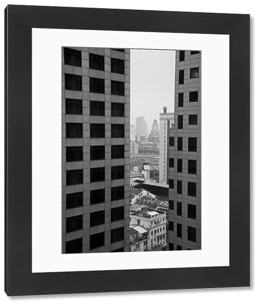 between, black and white, building, china, city, cityscape, copy space, crowded, day