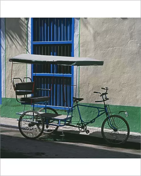 bicycle, cuba, cycle taxi, day, havana, nobody, old-fashioned, outdoor, parked, road