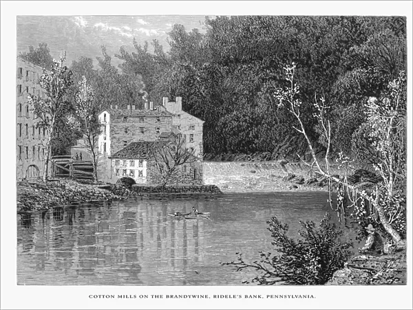 Cotton Mills, Rideleas Bank, Brandywine River, Pennsylvania, United States, American Victorian Engraving, 1872