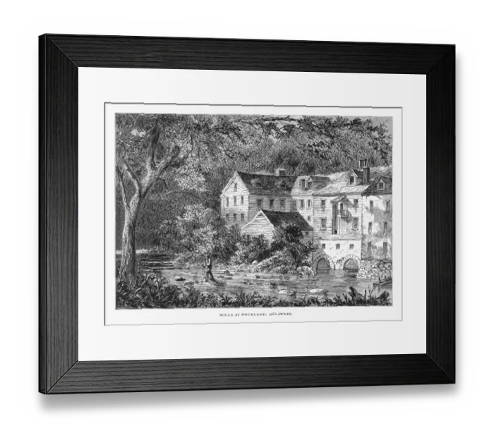 Framed Print : Mills at Rockland, Brandywine River, Rockland, Delaware, United States, American Victorian Engraving, 1872 Framed Print : Mills at Rockland, Brandywine River, Rockland, Delaware, United States, American Victorian Engraving, 1872