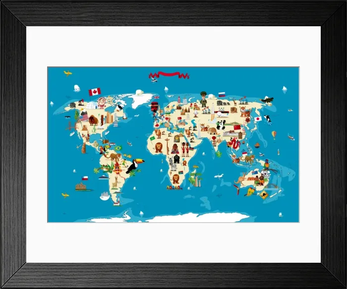 Framed Print : Cartoon map of World