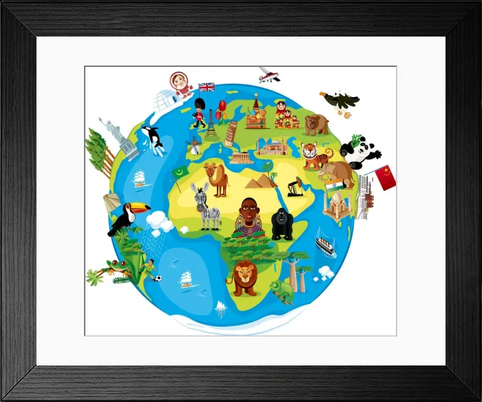 Framed Print : Cartoon map of World
