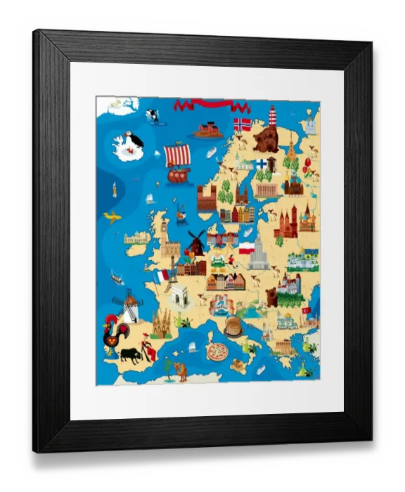Framed Print : Europe Cartoon map Framed Print : Europe Cartoon map