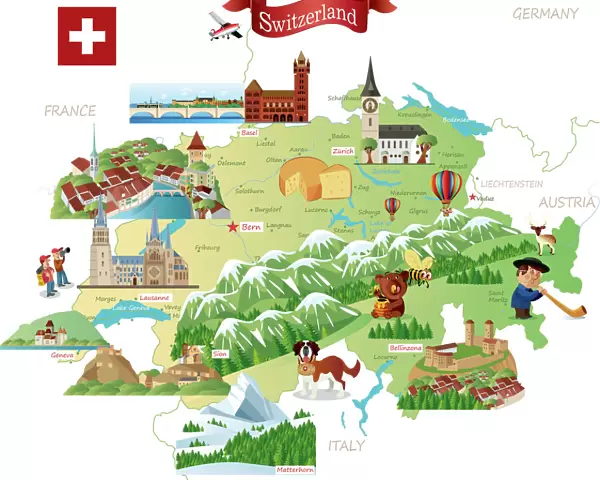 Cartoon Map of Switzerland
