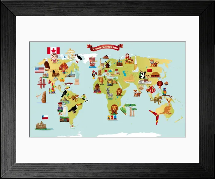 Framed Print : Cartoon map of World