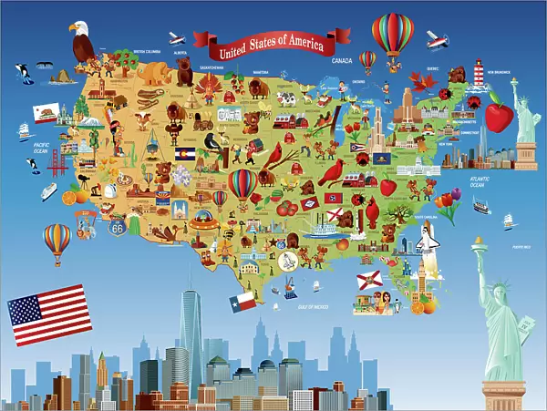 Cartoon map of USA