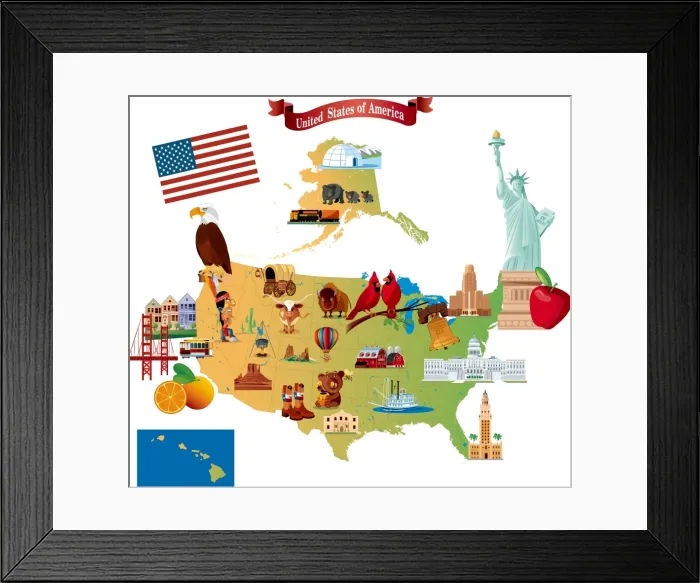Framed Print : Cartoon map of USA