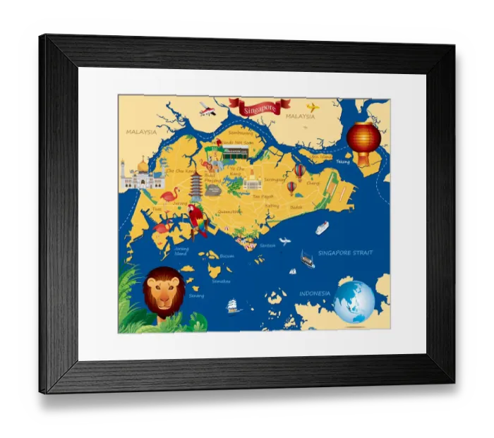 Framed Print : Cartoon map of Singapure Framed Print : Cartoon map of Singapure