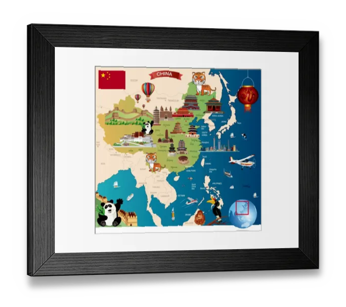 Framed Print : China Cartoon Map Framed Print : China Cartoon Map