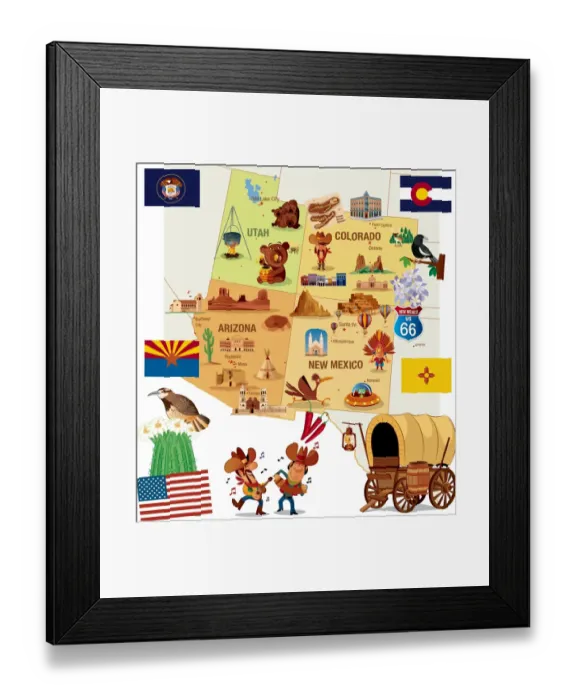 Framed Print : Cartoon Map of USA