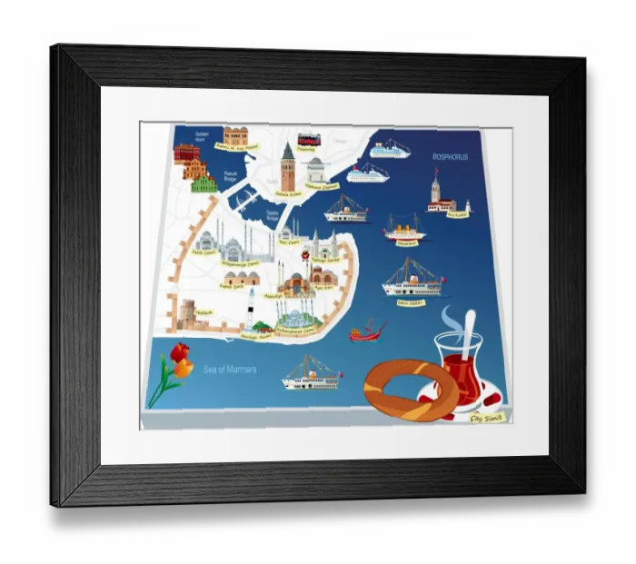 Framed Print : A'stanbul Cartoon map Framed Print : A'stanbul Cartoon map