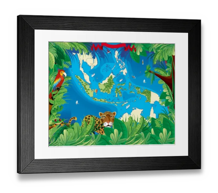 Framed Print : Cartoon map of Indonesia Framed Print : Cartoon map of Indonesia