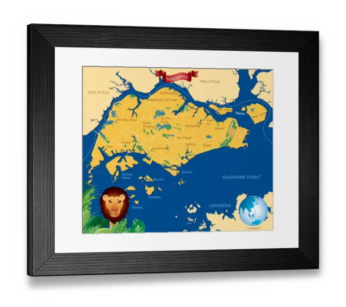Framed Print : Cartoon map of Singapure Framed Print : Cartoon map of Singapure