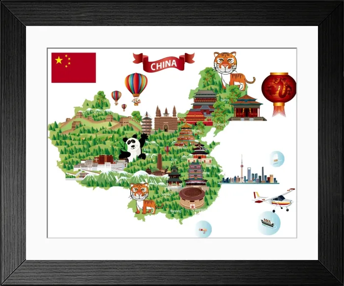 Framed Print : China Cartoon Map
