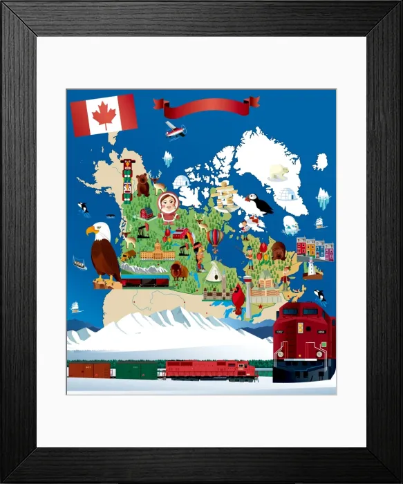 Framed Print : Cartoon map of Canada