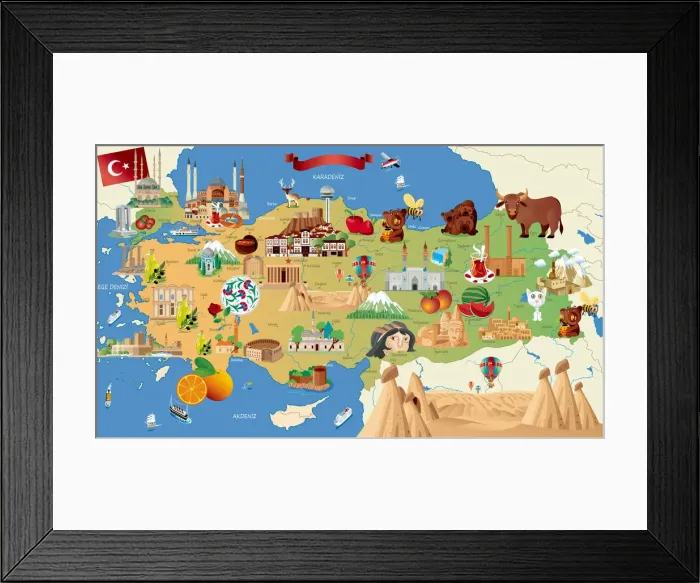 Framed Print : Cartoon map of Turkey