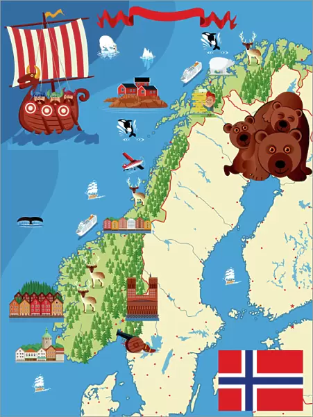 A cartoon illustration of a Norway map