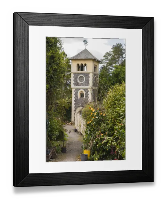 Framed Print : Clock Tower in the Walled Garden on Garnish Island, or Illnaculin, in Bantry Bay, Beara Peninsula, County Cork, Republic of Ireland