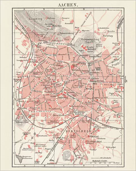 City map of Aachen, Germany, lithograph, published in 1897