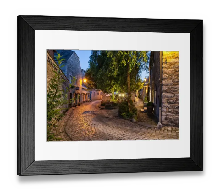 Framed Print : Durbuy. View of paved street by night in Durbuy.Known as the smallest town Framed Print : Durbuy. View of paved street by night in Durbuy.Known as the smallest town