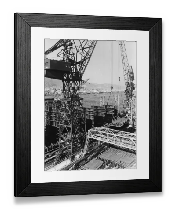 Framed Print : Cranes. 1965: A Japanese shipyard. (Photo by Express / Express / Getty Images) Framed Print : Cranes. 1965: A Japanese shipyard. (Photo by Express / Express / Getty Images)