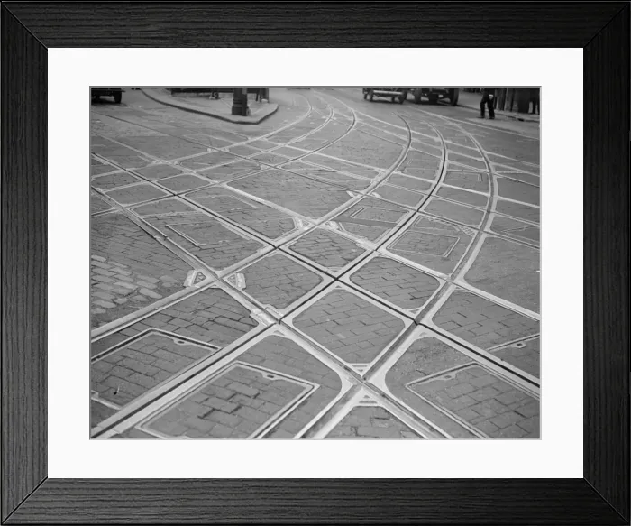Framed Print : Tramlines. 1938: Tramlines at the junction of Archway Road