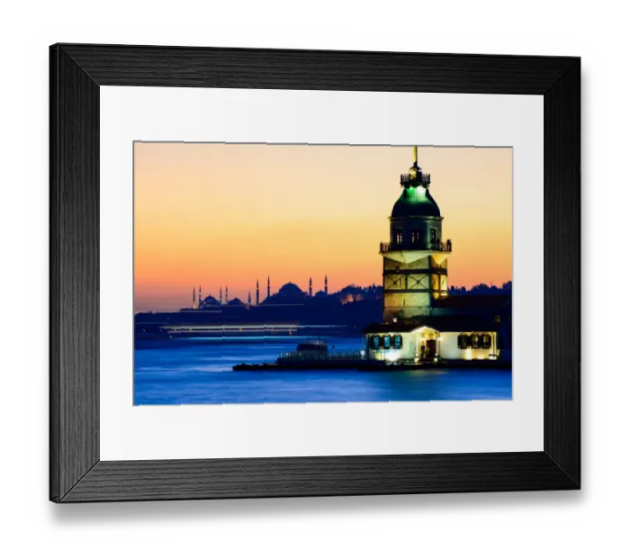 Framed Print : The Maidens Tower Flanked by Aya Sofya and the Blue Mosque on the Bosphorus Framed Print : The Maidens Tower Flanked by Aya Sofya and the Blue Mosque on the Bosphorus