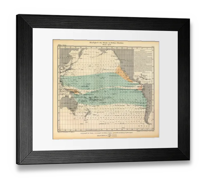 Framed Print : April Frequency of Winds in Relative Values Chart, Pacific Ocean, German Antique Victorian Engraving, 1896 Framed Print : April Frequency of Winds in Relative Values Chart, Pacific Ocean, German Antique Victorian Engraving, 1896