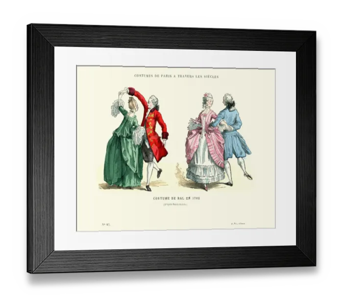 Framed Print : History of Fashion, French ballroom costumes, 1762 Framed Print : History of Fashion, French ballroom costumes, 1762
