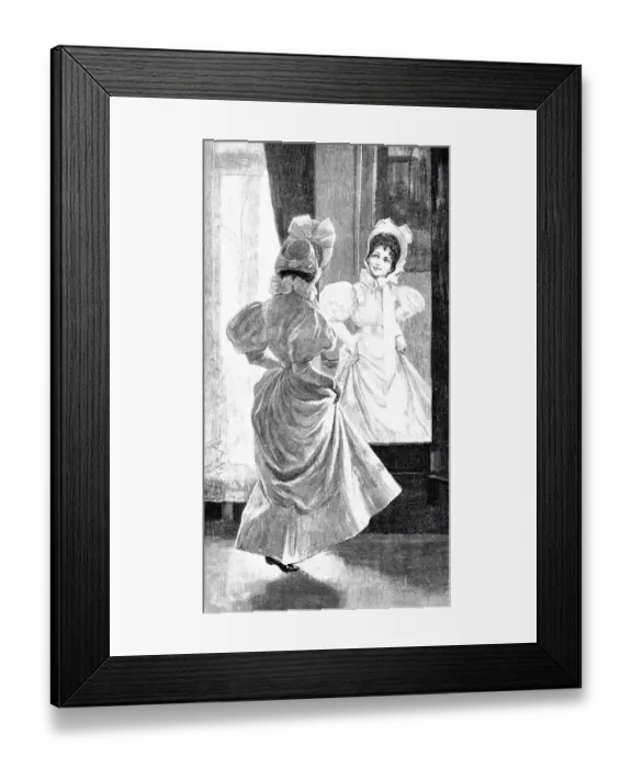 Framed Print : Young woman examines her costume for the carnival in front of a big mirror Framed Print : Young woman examines her costume for the carnival in front of a big mirror
