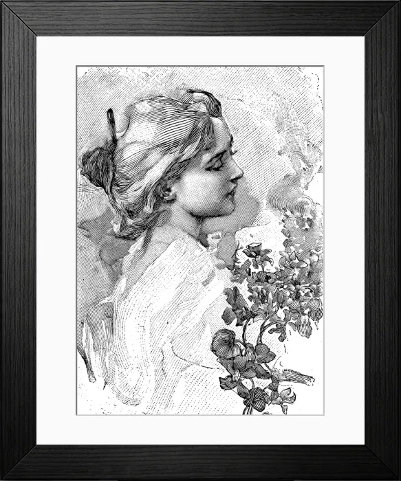 Framed Print : Portrait of elegant young lady, short hair, headshot, side view Framed Print : Portrait of elegant young lady, short hair, headshot, side view