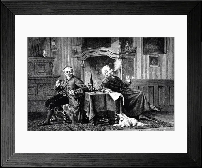 Framed Print : Two senior men discussing and reading Framed Print : Two senior men discussing and reading