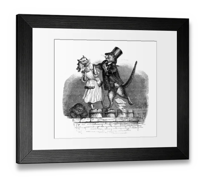 Framed Print : Humanized animals illustrations: Cats dancing on roof Framed Print : Humanized animals illustrations: Cats dancing on roof