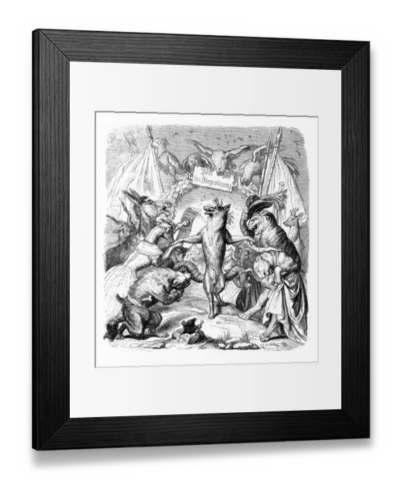 Framed Print : Humanized animals illustrations: Fox celebration Framed Print : Humanized animals illustrations: Fox celebration