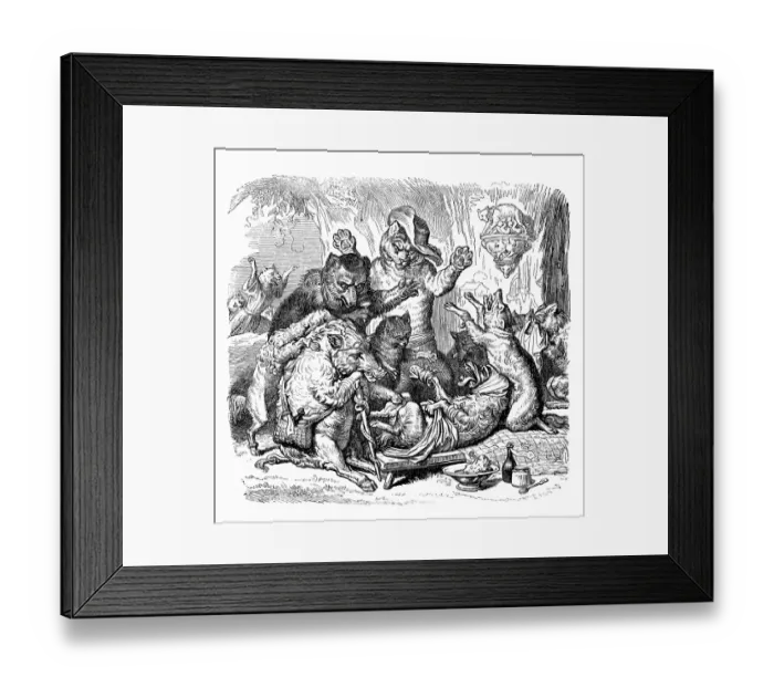 Framed Print : Humanized animals illustrations: Fox and cats Framed Print : Humanized animals illustrations: Fox and cats