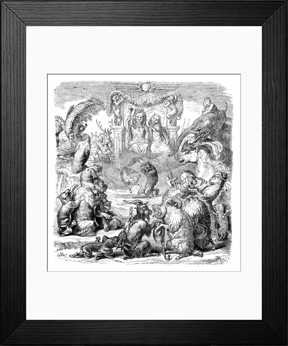 Framed Print : Humanized animals illustrations: Group with lion king