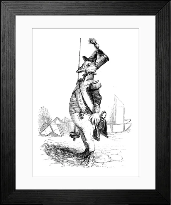 Framed Print : Humanized animals illustrations: Bird guard