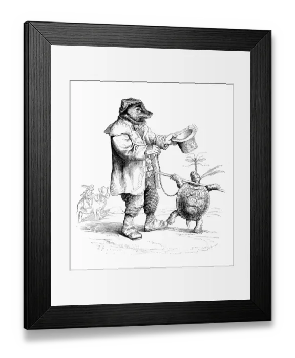 Framed Print : Humanized animals illustrations: Bear and turtle Framed Print : Humanized animals illustrations: Bear and turtle
