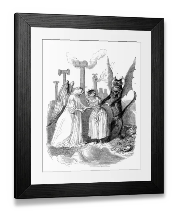 Framed Print : Humanized animals illustrations: Angel and devil cat Framed Print : Humanized animals illustrations: Angel and devil cat