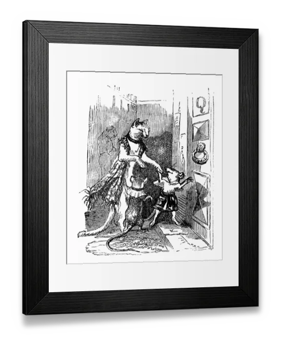Framed Print : Humanized animals illustrations: Cat and mice