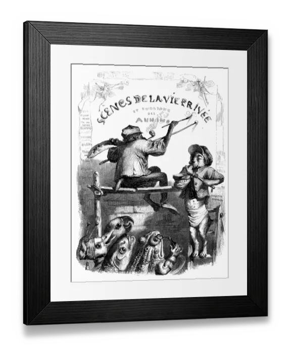 Framed Print : Humanized animals illustrations: Monkey painting banner Framed Print : Humanized animals illustrations: Monkey painting banner