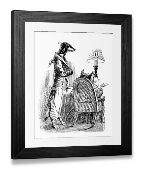 Framed Print : Humanized animals illustrations: dog and cat Framed Print : Humanized animals illustrations: dog and cat